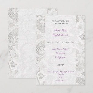 Bridal Shower White Lace Gray Lavanda Purple Invitation