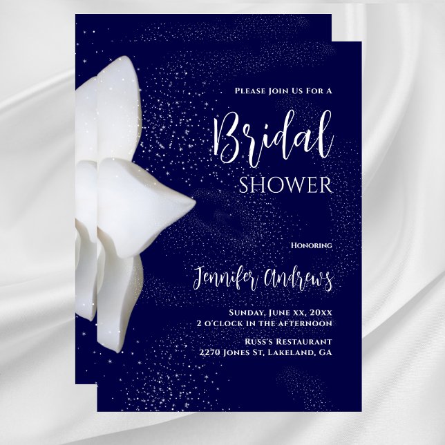 Bridal Shower White Magnolia Elegant Navy Invitation (Bridal Shower White Magnolia Elegant Navy Invitation)