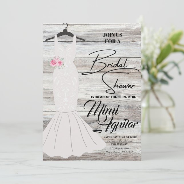 Bridal Shower White Mermaid Dress Invitation (Standing Front)