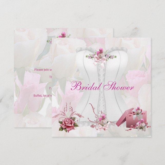 Bridal Shower White Pink Corset Floral Invitation (Front/Back)