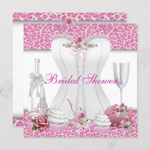 Bridal Shower White Pink Cupcakes Champagne Invitation