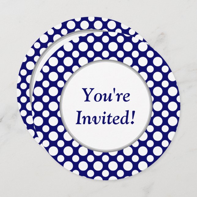 Bridal Shower White Polka Dots on Blue Invitation (Front/Back)