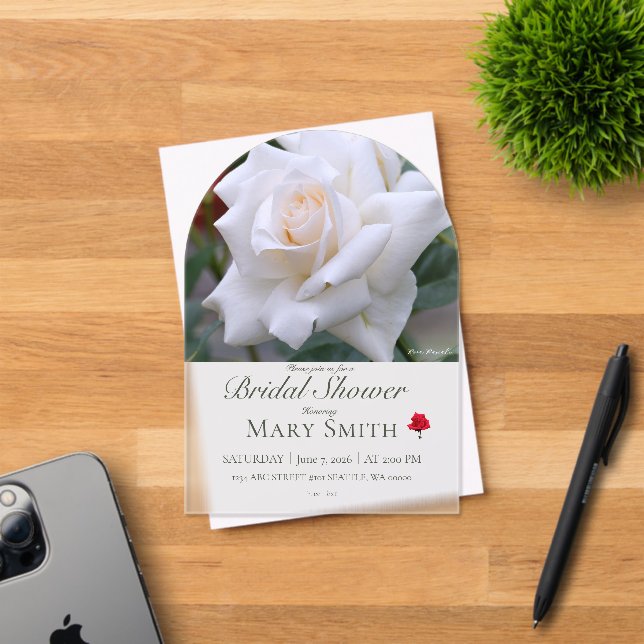 Bridal Shower (White Rose) Acrylic Invitations (Insitu (Invitation Card))