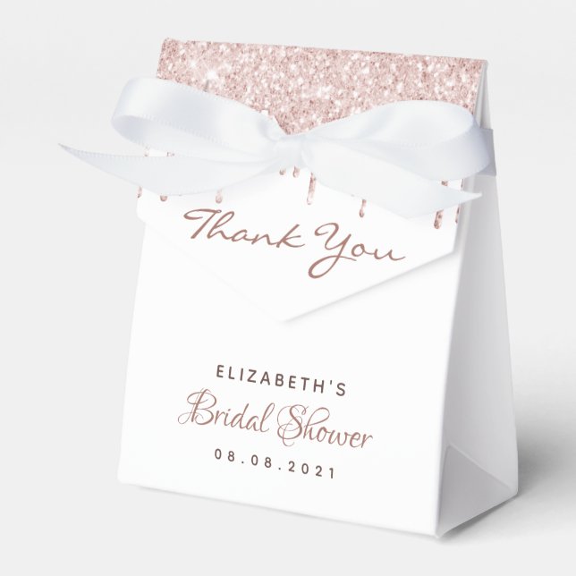 Bridal Shower white rose gold glitter thank you Favour Box (Front Side)