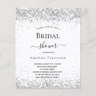 Bridal shower white silver budget invitation flyer