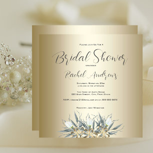 Bridal Shower, White Tulips, Gold Invitation