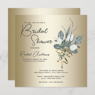 Bridal Shower White Tulips With Gold Invitation