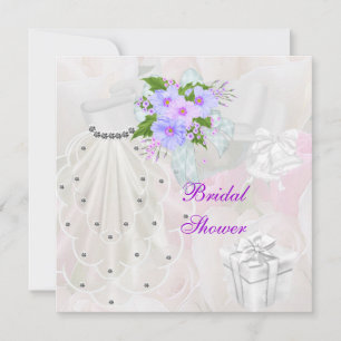 Bridal Shower White Veil Lilac Flower Invitation