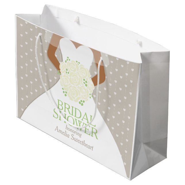 Bridal shower white wedding dress white roses large gift bag (Back Angled)