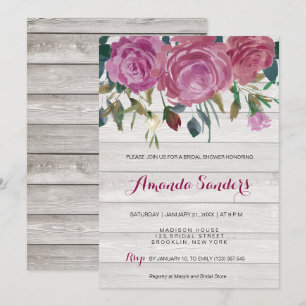 Bridal Shower white wood floral roses card
