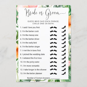 Bridal Shower Who Knows the Couple Best? Game Card