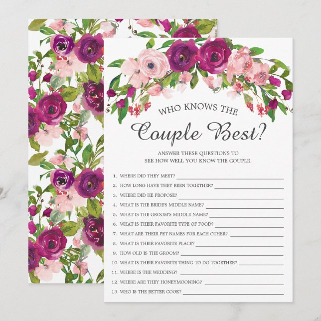 Bridal Shower Who Knows the Couple Best Game Invitation (Front/Back)