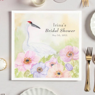 Bridal Shower Whooping Crane with Pastel Anemones  Napkin