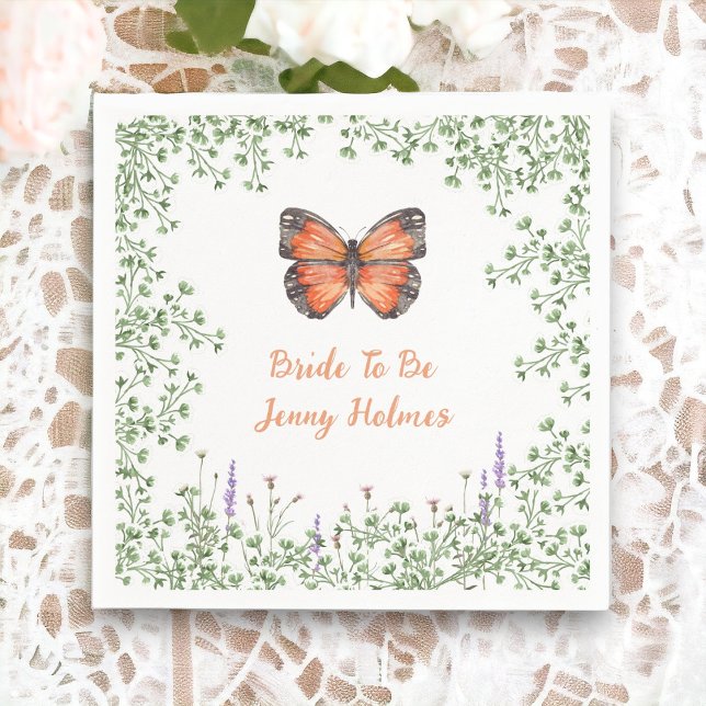 Bridal Shower Wildflower Orange Butterfly Greenery Napkin (Pretty Matching Napkins for your bridal shower.)