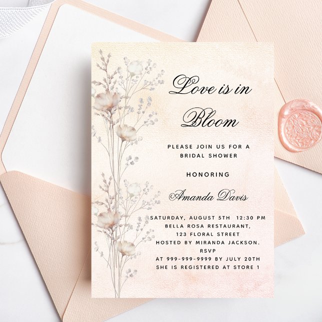 Bridal shower wildflowers love in bloom blush invitation postcard (Creator Uploaded)