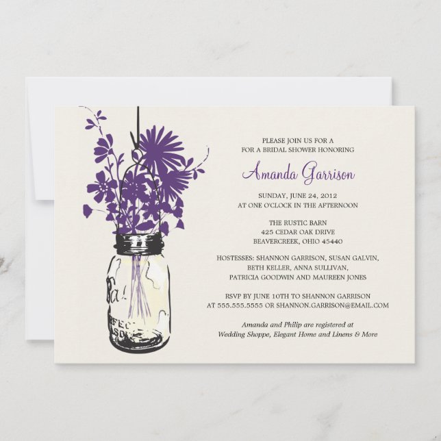 Bridal Shower Wildflowers & Mason Jar Invitation (Front)