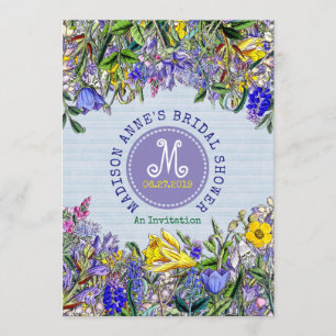 Bridal Shower Wildflowers Monogram Vintage Floral Invitation
