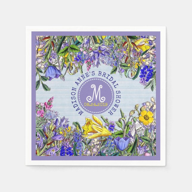 Bridal Shower Wildflowers Monogram Vintage Floral Napkin (Front)