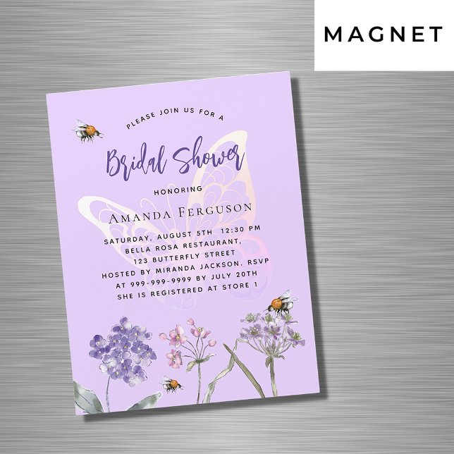 Bridal Shower wildflowers violet butterfly luxury Magnetic Invitation (Creator Uploaded)