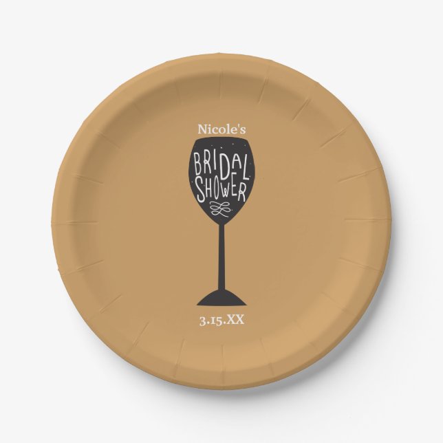 BRIDAL SHOWER Wine Glass ANY COLOR Party Plates (Front)