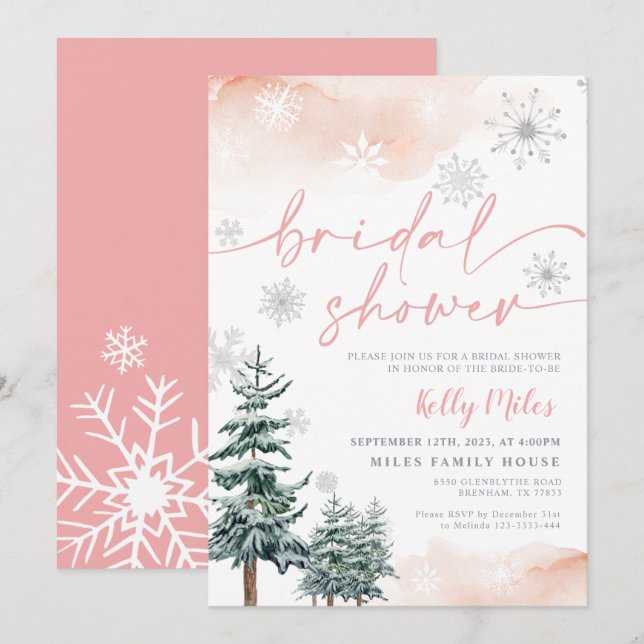Bridal shower winter pink blush Invitation (Front/Back)