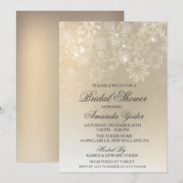 Bridal Shower Winter Snowflake Invitation (Front/Back)