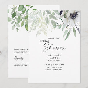 Bridal Shower Winter White Floral Botanical Invitation