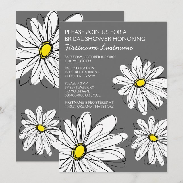 Bridal Shower with Modern Daisy Flowers Invitation (Front/Back)
