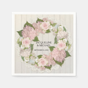 Bridal Shower Wooden Lace Hydrangea Roses Wreath Napkin