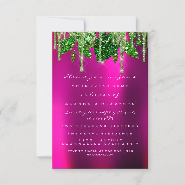 Bridal Shower Woodland Pink Green Drips Leafs Invitation (Front)