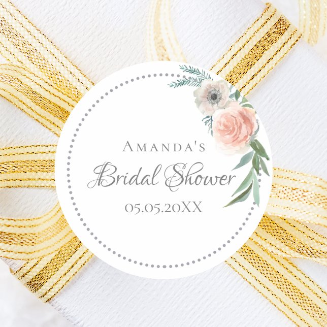Bridal Shower wreath pink florals Classic Round Sticker (Creator Uploaded)