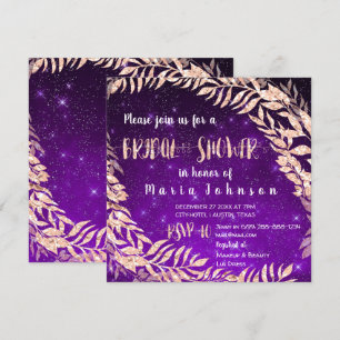Bridal Shower Wreath Rose Gold Sky Stars Purple Invitation