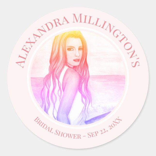 Bridal Showers Blonde Hair Girl on the Beach Classic Round Sticker (Front)