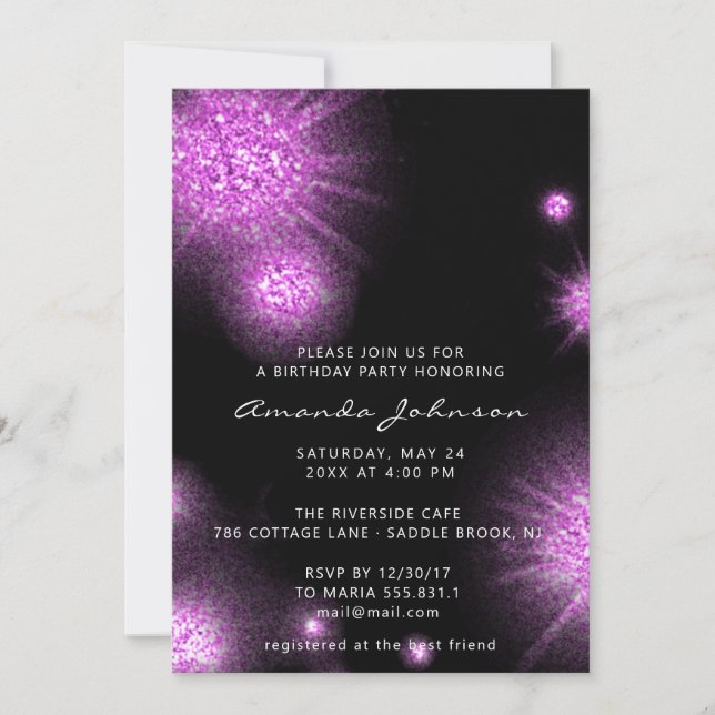 Bridal Sweet 16th 15th Birthday Glitter Pink Black Invitation (Front)