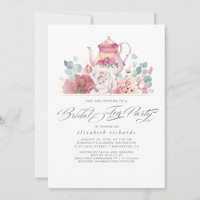 Bridal Tea Dusty Pink Flowers Bridal Shower Invitation (Front)