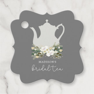 Bridal Tea Grey Watercolor Flowers  Favour Tags