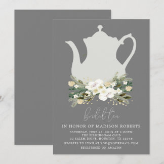 Bridal Tea Grey Watercolor Flowers Invitation