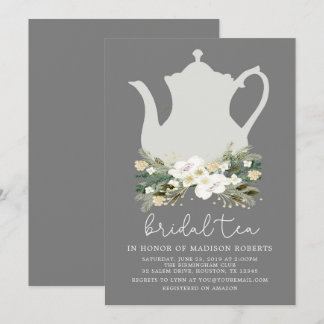 Bridal Tea Grey Watercolor Flowers Invitation