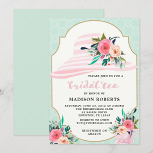 Bridal Tea Hat Watercolor Flowers Invitation