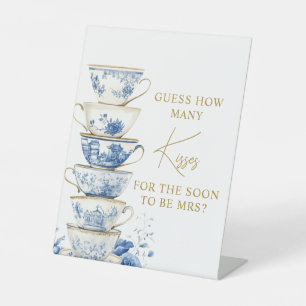 Bridal Tea Party Chinoiserie Blue How Many Kisses  Pedestal Sign