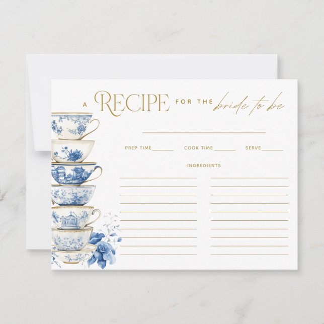 Bridal Tea Party Chinoiserie Blue Recipe Card (Front)
