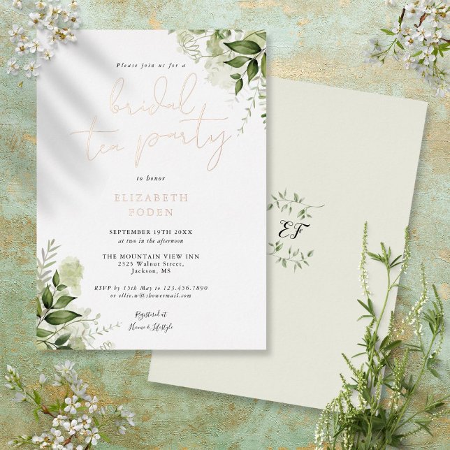 Bridal Tea Party Elegant Script Greenery Monogram  (Creator Uploaded)