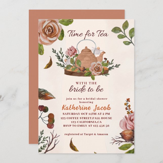 Bridal tea party floral fall Bridal Shower Invitation (Front/Back)