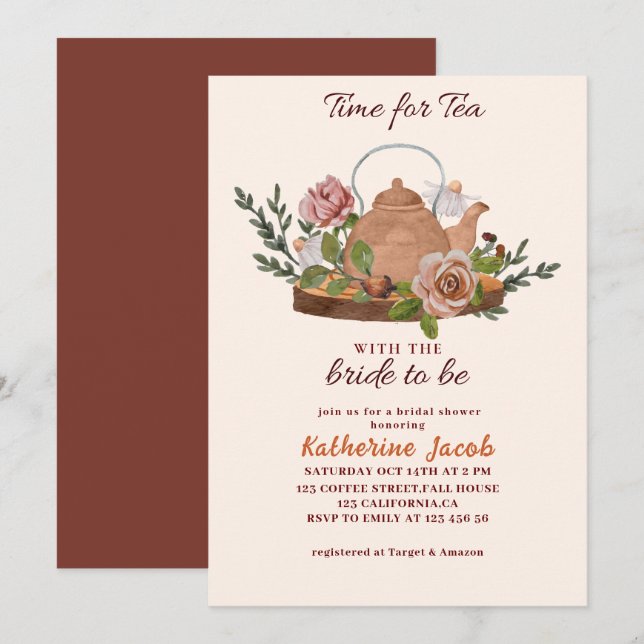 Bridal tea party floral fall Bridal Shower Invitation (Front/Back)