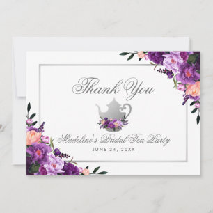 Bridal Tea Party Floral Purple Thank You Card