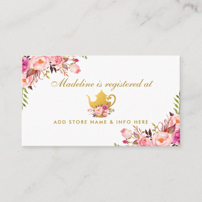Bridal Tea Party Gold Pink Registry Insert Card (Front)