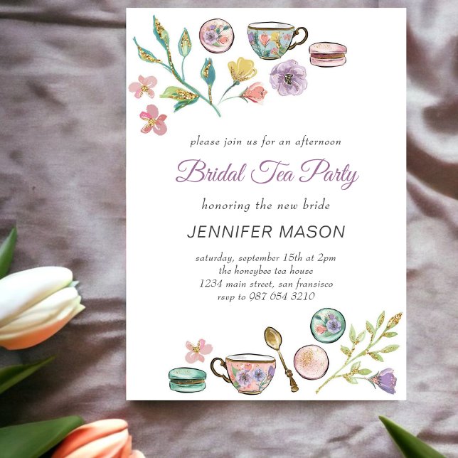 Bridal Tea Party l Watercolor Flowers Purple  Invitation (Creator Uploaded)