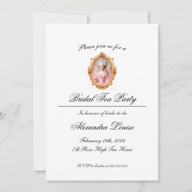 Bridal Tea Party Marie Antoinette Baroque Rococo Invitation (Front)
