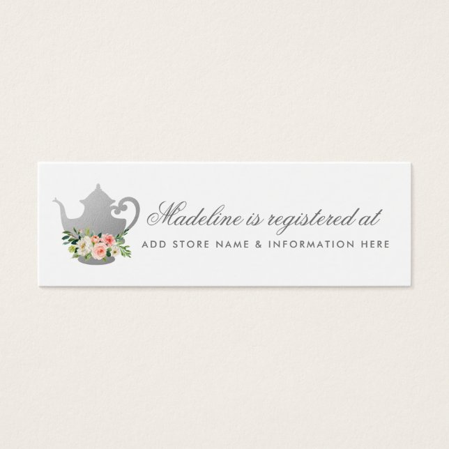 Bridal Tea Party Pink Silver Registry Insert Card (Front)