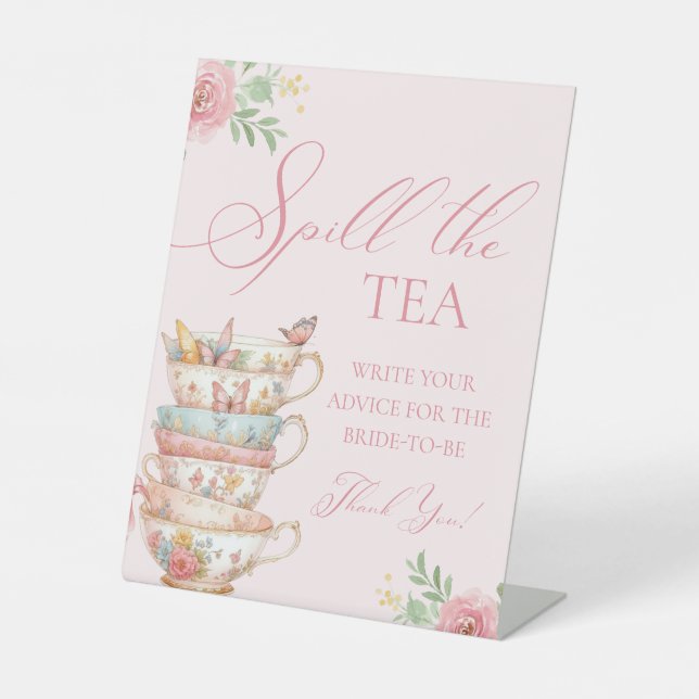Bridal Tea Party Spill the tea Advice Pedestal Sign (Front)